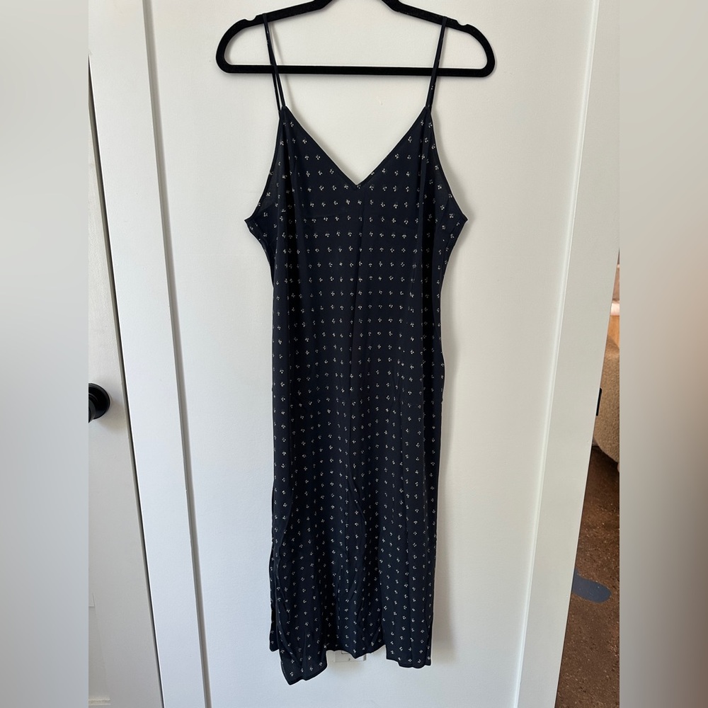 Vince Dark Blue Slip Midi Dress with Spaghetti Straps